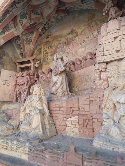 Figurengruppe und Relief Ölberg an der Heilig-Kreuz-Kirche