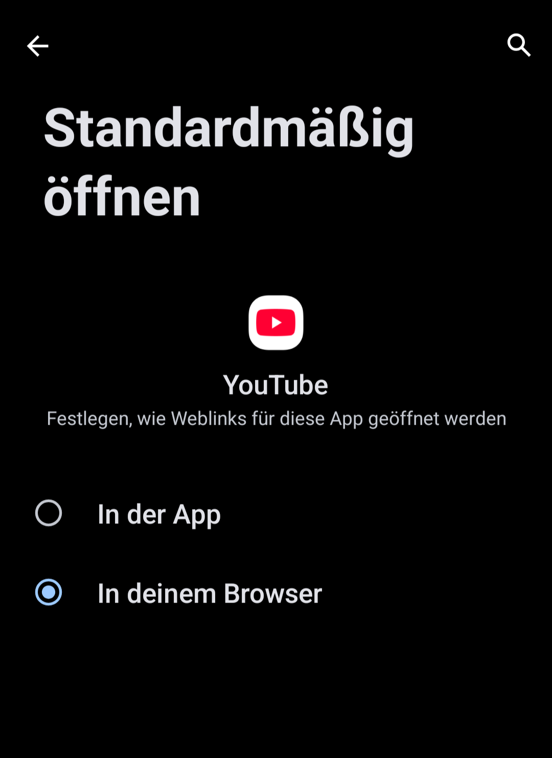 Screenshot der benötigten Einstellung der YouTube -App wie beschrieben im Text.