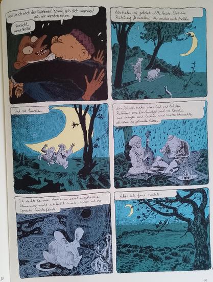 Seite aus dem Comic: Rabbi und Scheich feiern in die Nacht in der algerischen Wildnis